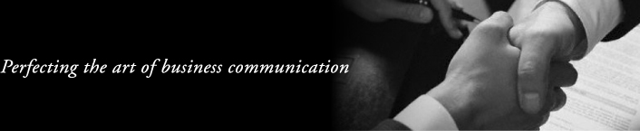 Tagline reads: Perfecting the art of business communications